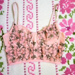 Embroidered Floral and Lace Bustier